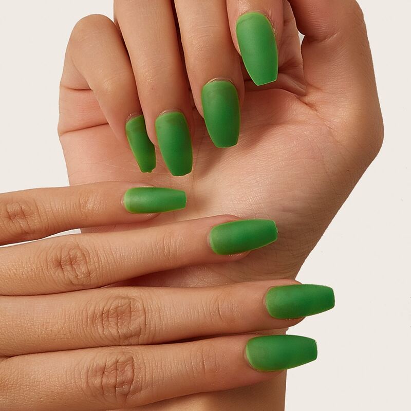

24pcs Fake Nail & 1sheet Tape, Green