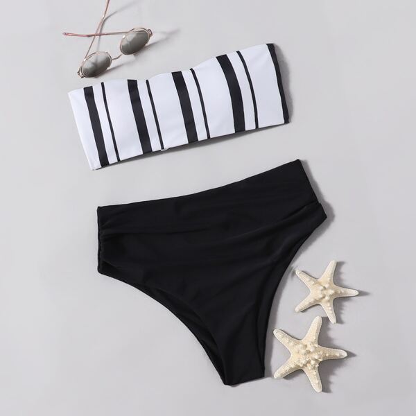 

Бикини в полоску со сборками, Черный и белый