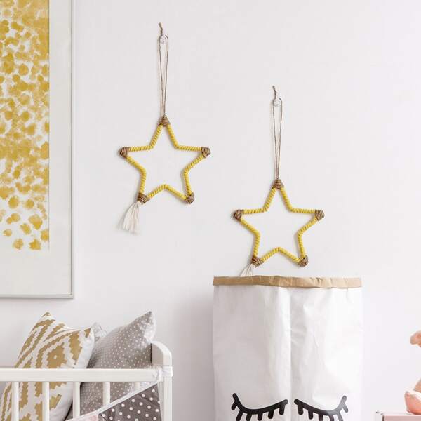 

1pc Woven Star Kids Wall Hanging, Yellow