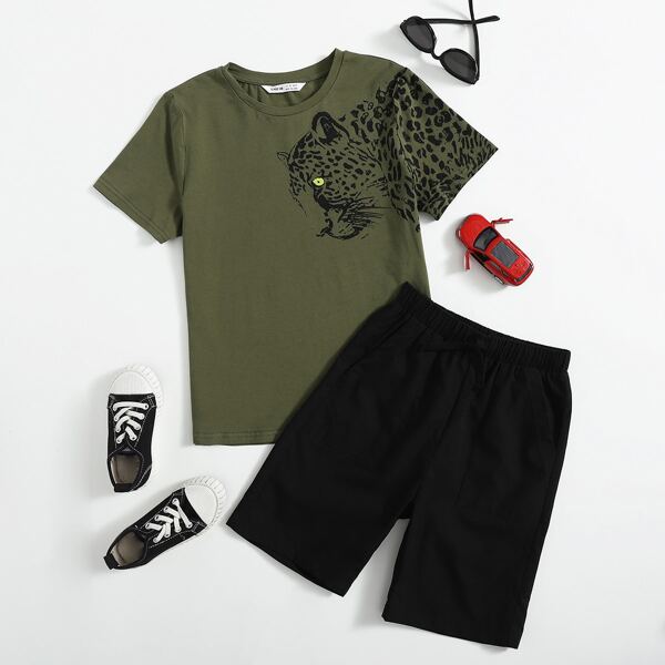 

Boys Leopard Print Top & Shorts Set, Multicolor