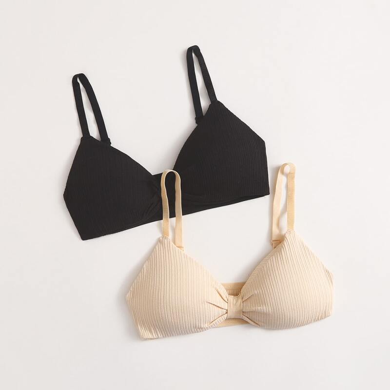

2pack Solid Rib Bra Set, Multicolor