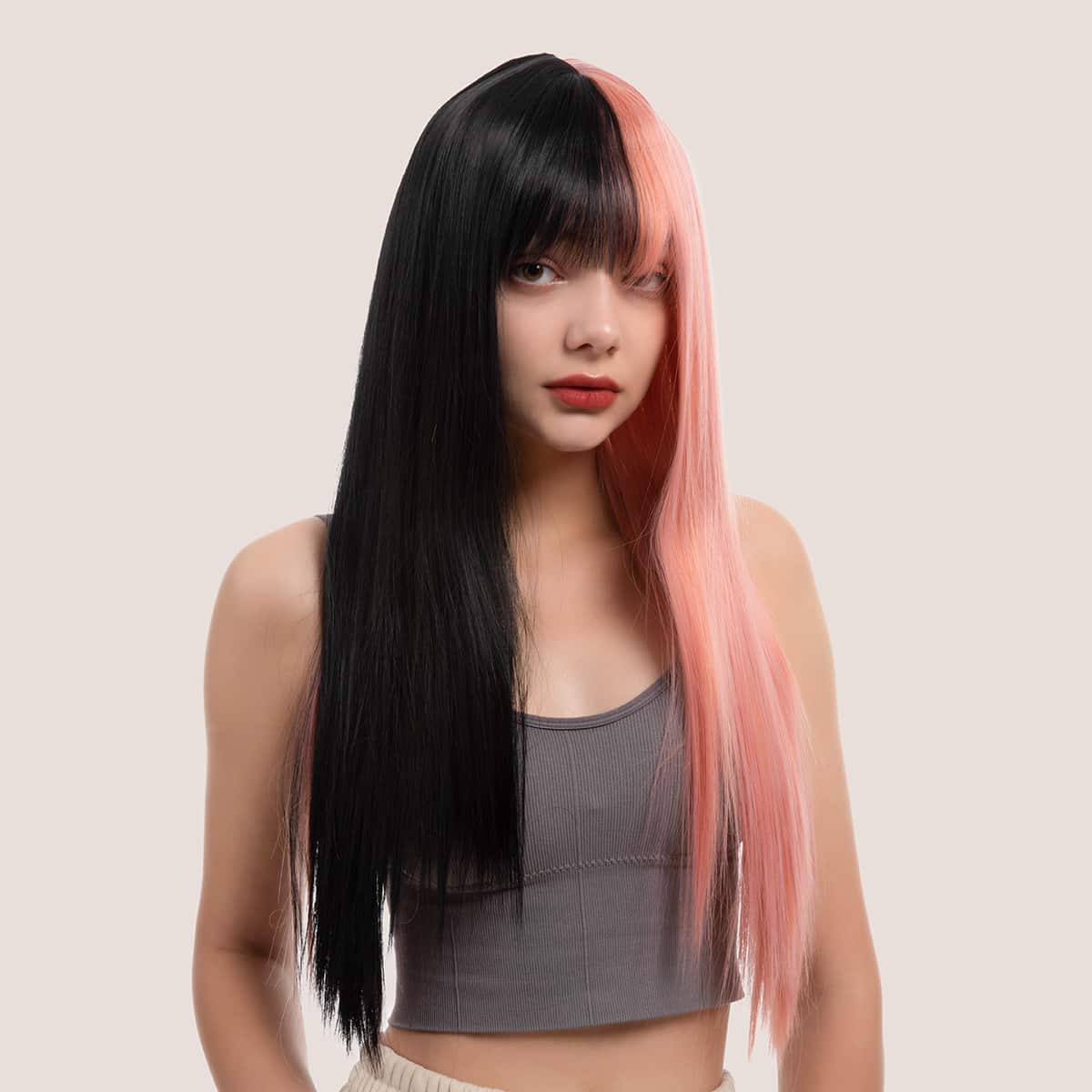 

Natural Long Wig With Bangs, Multicolor