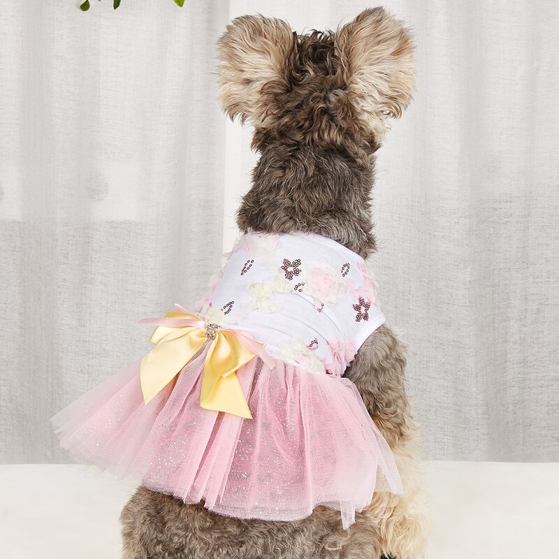

Flower & Bow Decor Pet Dress, White