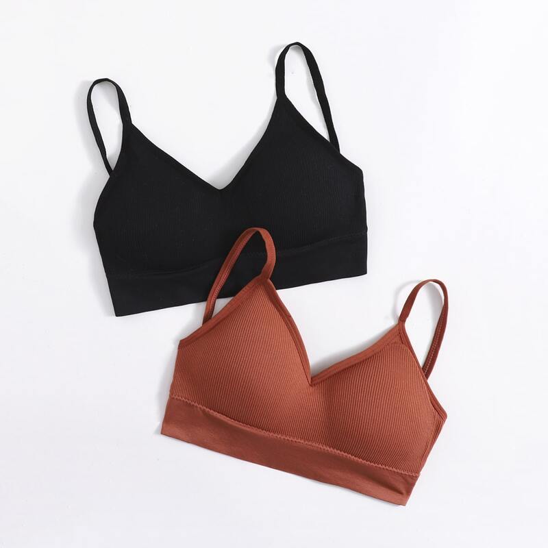 

2pack Solid Rib Bra Set, Multicolor