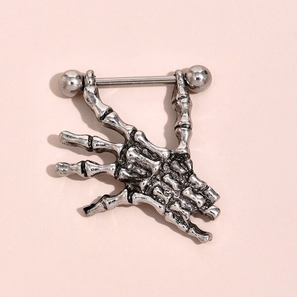 

Skeleton Hand Design Nipple Stud, Antique silver