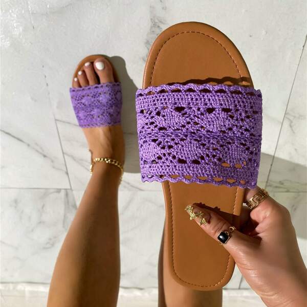 

Lace Panel Slide Sandals, Purple