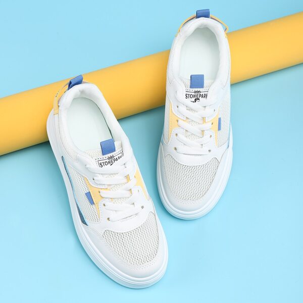 

Mesh Panel Lace-Up Front Sneakers, White