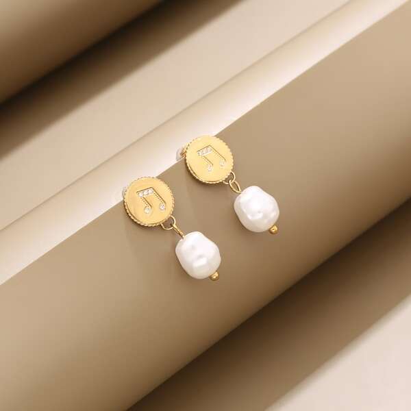 

Faux Pearl Decor Drop Earrings, Gold