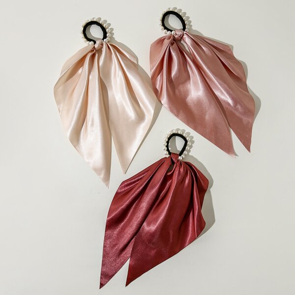 

3pcs Faux Pearl Decor Scarf Hair Tie, Multicolor
