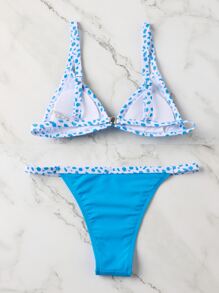 Conjunto de bikini con estampado de leopardo y ribete de contraste - Azul - Ver 2