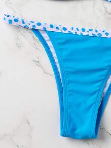 Conjunto de bikini con estampado de leopardo y ribete de contraste - Azul - Ver 3