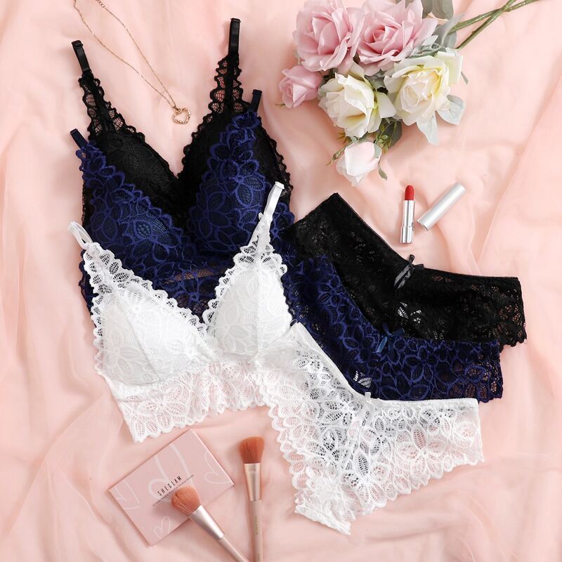 

3pack Contrast Lace Lingerie Set, Multicolor