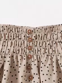 SHEIN Young Girl Polka Dot Shirred Crop Cami Top & Skirt, School, Campus, College - Khaki - View 3