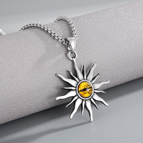 

Men Sun Charm Necklace, Silver