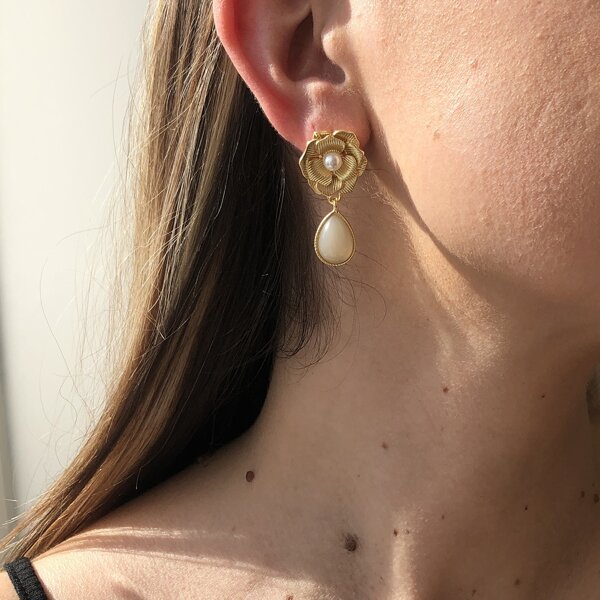 

Faux Pearl Flower Drop Earrings, Multicolor