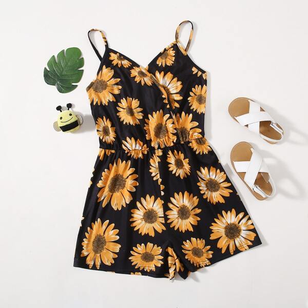 

Teen Girls Allover Floral Print Slip Romper, Multicolor