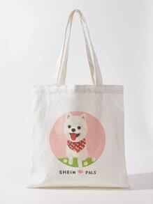 SHEIN bolso tote de lona con estampado de perro - Blanco - Ver 1