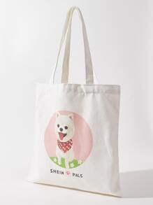 SHEIN bolso tote de lona con estampado de perro - Blanco - Ver 3