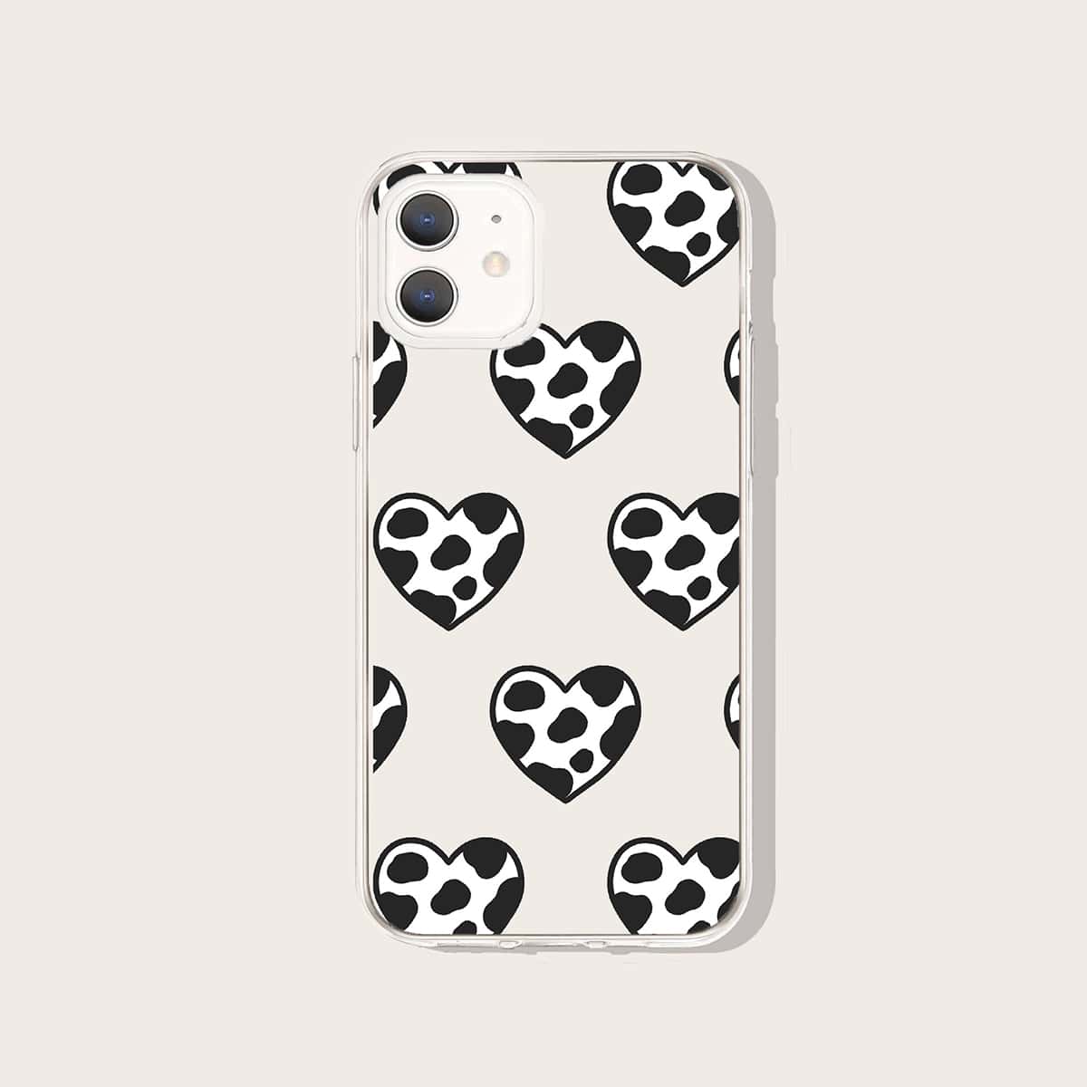 

Heart Print Phone Case, Black and white