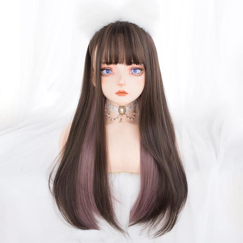 

Ombre Long Natural Wig With Bangs, Coral pink