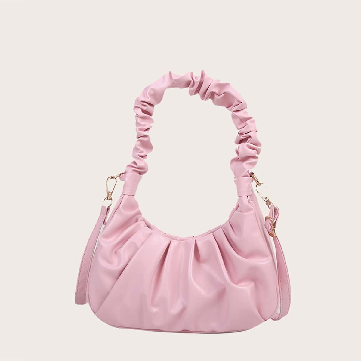 

Solid Ruched Baguette Bag, Baby pink