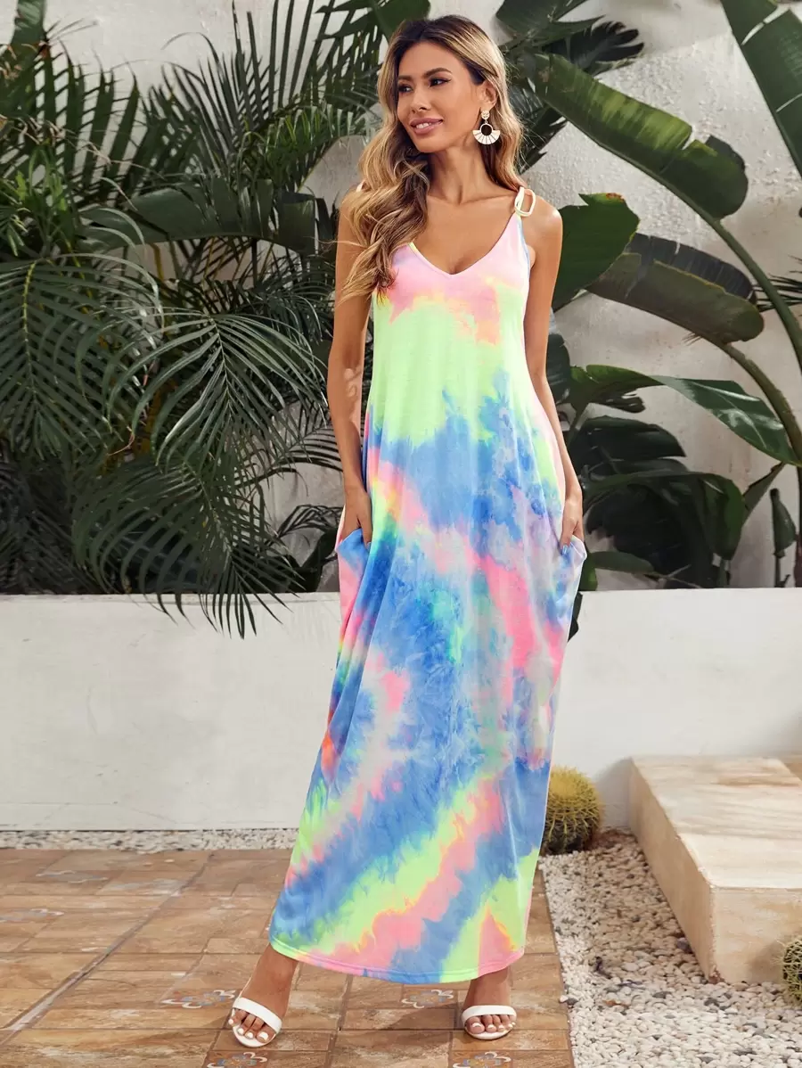 SHEIN Đầm Thắt nút Cà vạt nhuộm Boho - Nhiều màu - Xem 1