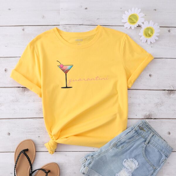 

Letter Graphic Crew Neck Tee, Yellow