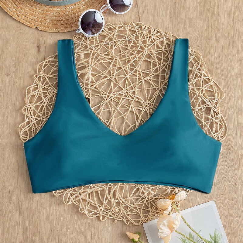 

Scoop Neck Bikini Top, Teal blue