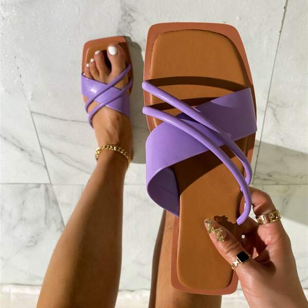 

Minimalist Cross Strap Slide Sandals, Purple