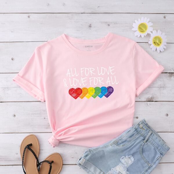 

LGBTQIA Heart And Slogan Graphic Tee, Baby pink