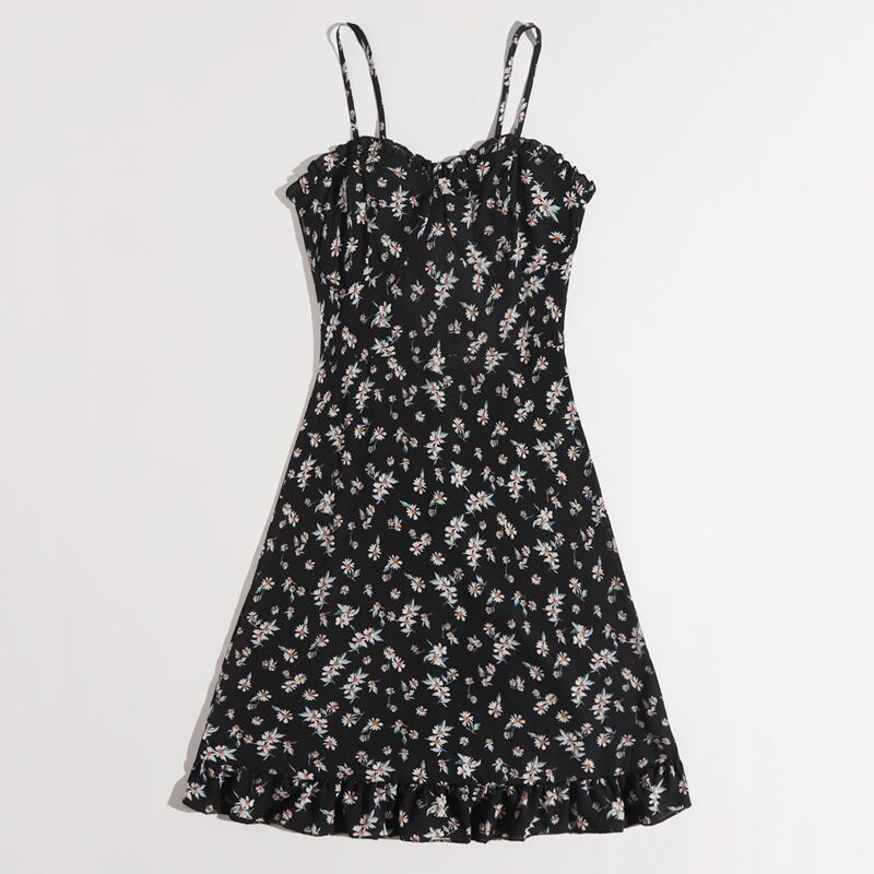 

Ditsy Floral Frill Cami Dress, Black