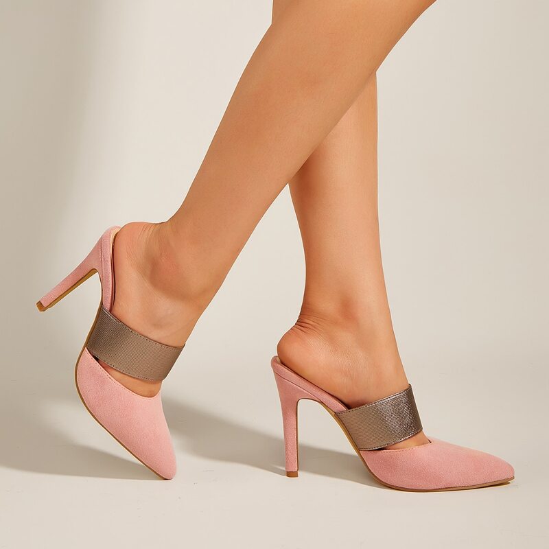

Point Toe Stiletto Heeled Mules, Pink