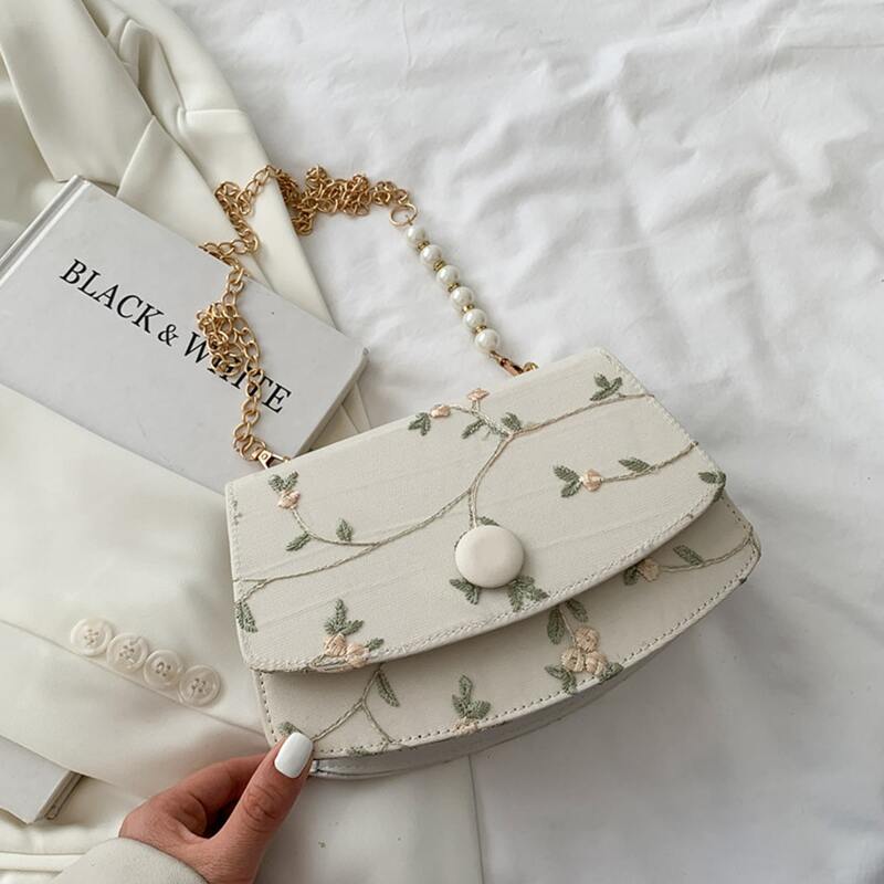 

Floral Embroidery Crossbody Bag, White