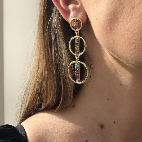

Rhinestone Decor Round Drop Earrings, Multicolor