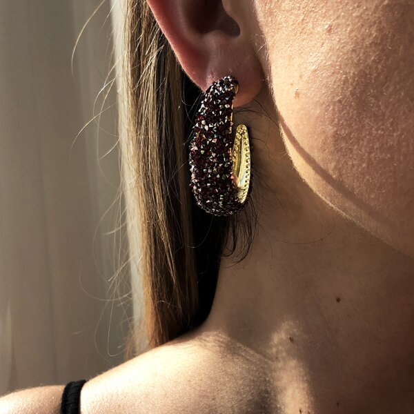 

Rhinestone Decor Open Hoop Earrings, Burgundy