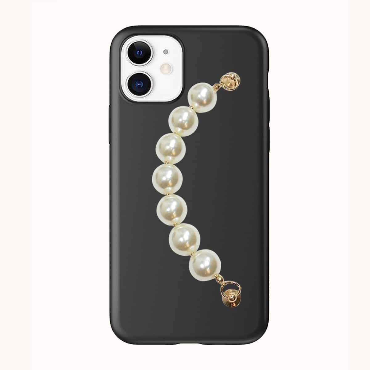 

Faux Pearl Beaded Hand Strap Phone Case, Black