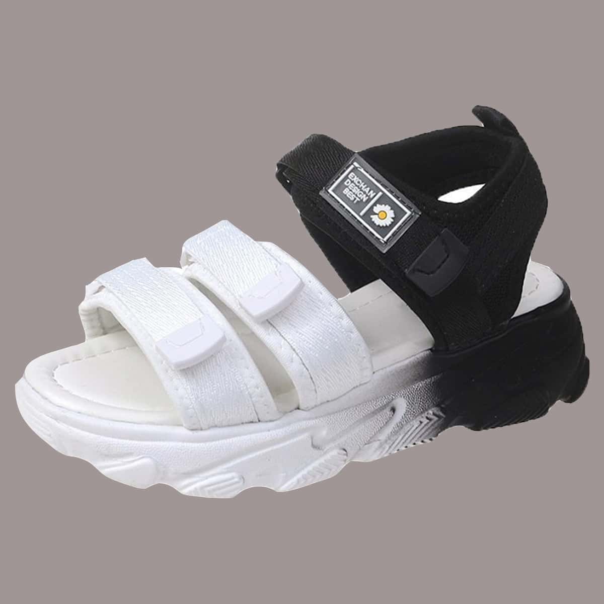 

Colorblock Velcro Strap Sandals, Black and white