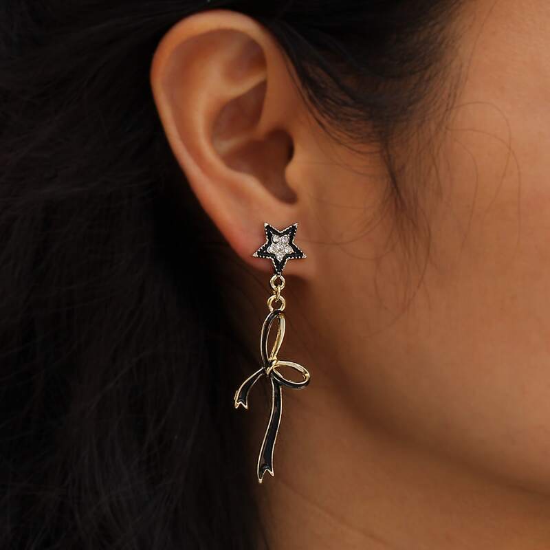 

Bow & Star Drop Earrings, Black