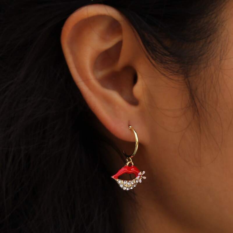 

Rhinestone Drop Earrings, Red