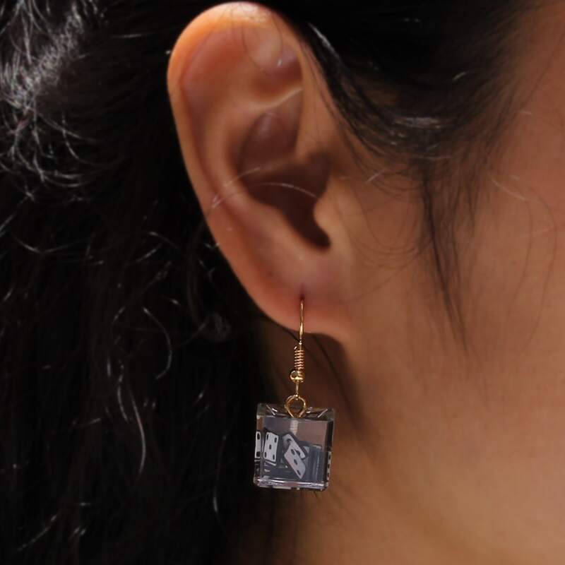 

Dice Design Cube Drop Earrings, Black