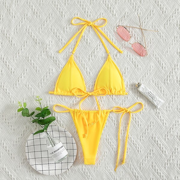 

Micro Triangle Thong Bikini Swimsuit, Yellow