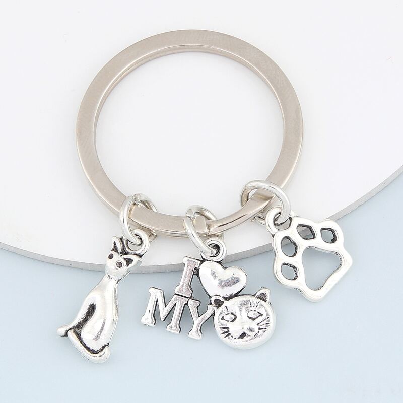 

Cat Charm Keychain, Silver