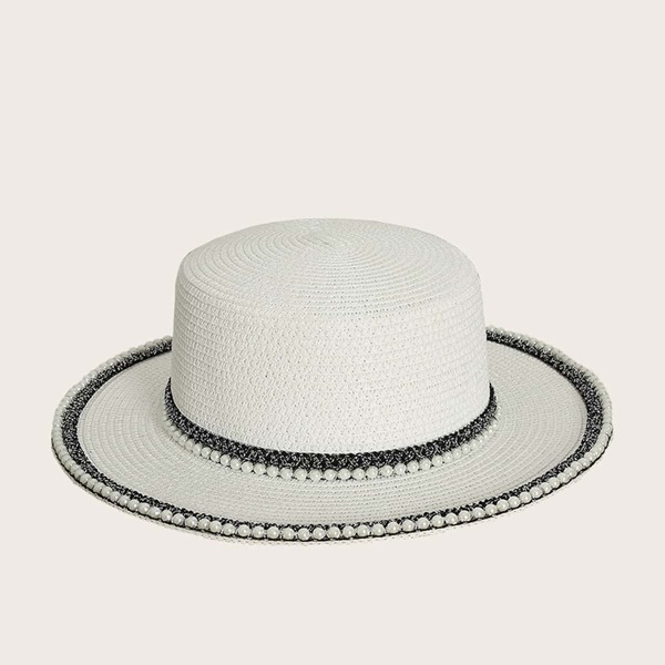 

Faux Pearl Decor Hat, White