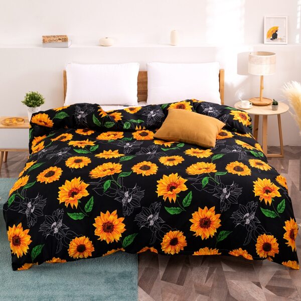 

Sunflower Print Duvet Cover Without Filler, Black