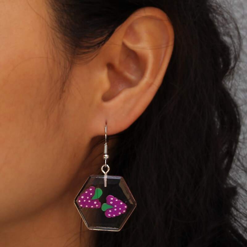

Clear Fruit Drop Earrings, Purple