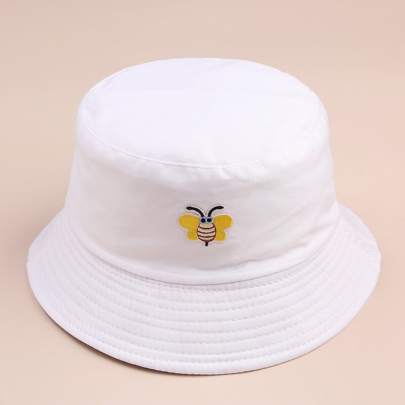 

Bee Embroidery Bucket Hat, White