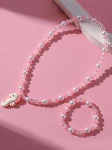 Girls Cartoon Charm Beaded Necklace & Bracelet