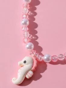 Girls Cartoon Charm Beaded Necklace & Bracelet