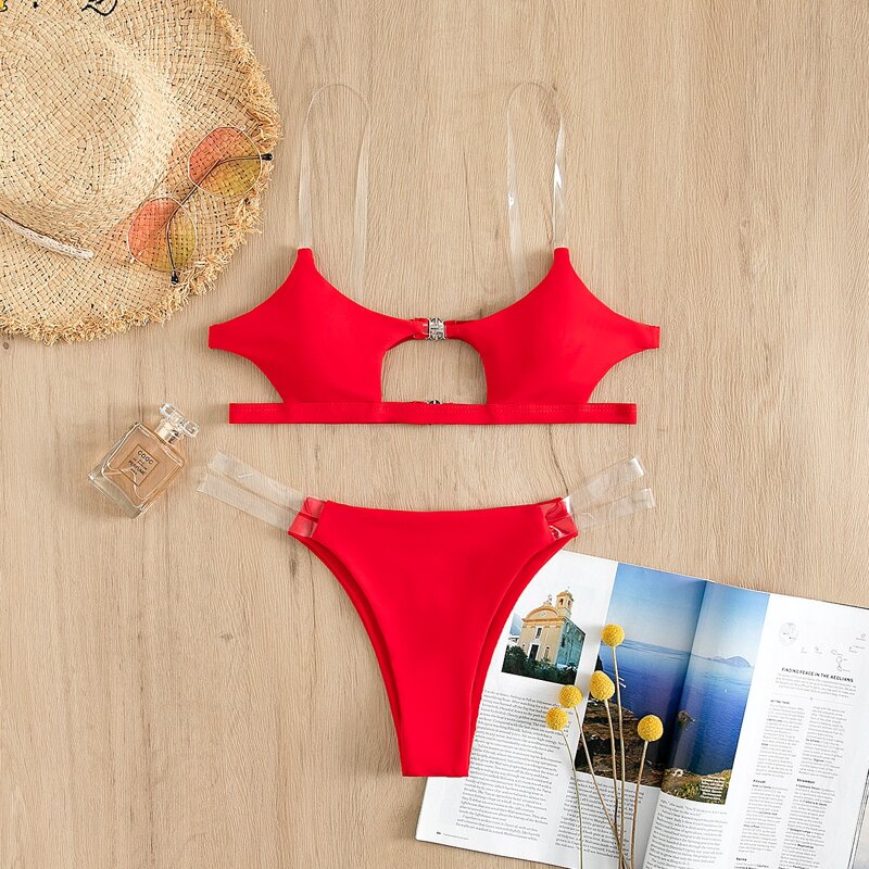 

Cut Out Thong Bikini Swimsuit, Red