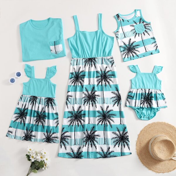 

Baby Girl Tropical Print Ruffle Combo Bodysuit Dress, Multicolor